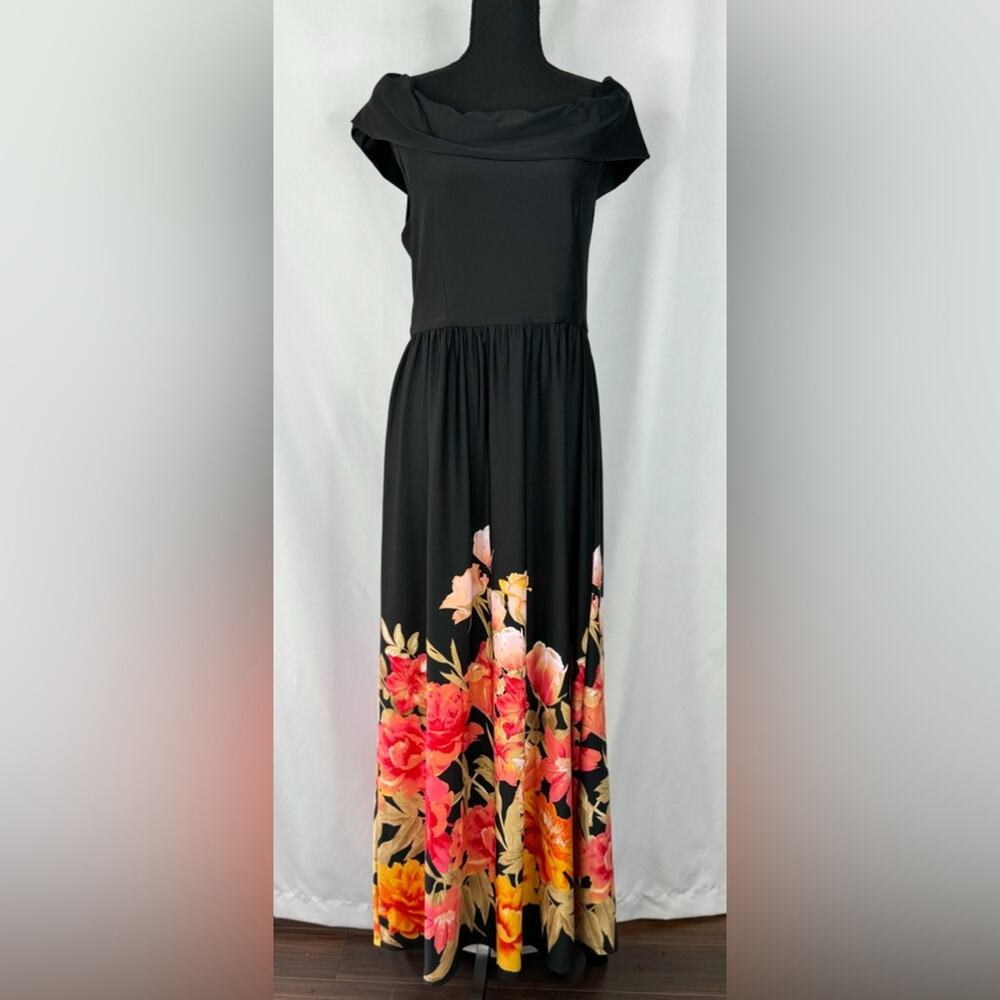 Womens Off the Shoulder Maxi Dress Size 8 Black Floral Vacation Resortwear Beach